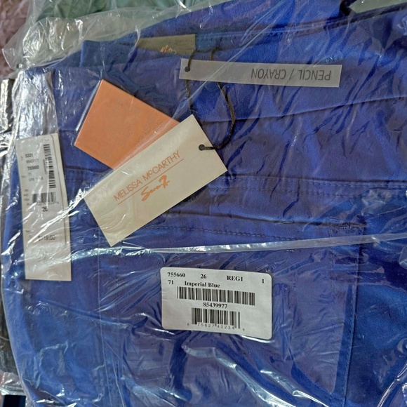 ANKLE PENCIL JEAN, IMPERIAL BLUE, SZ 26, MELISSA McCARTHY, POCKETS, FRONT ZIP - Picture 2 of 2